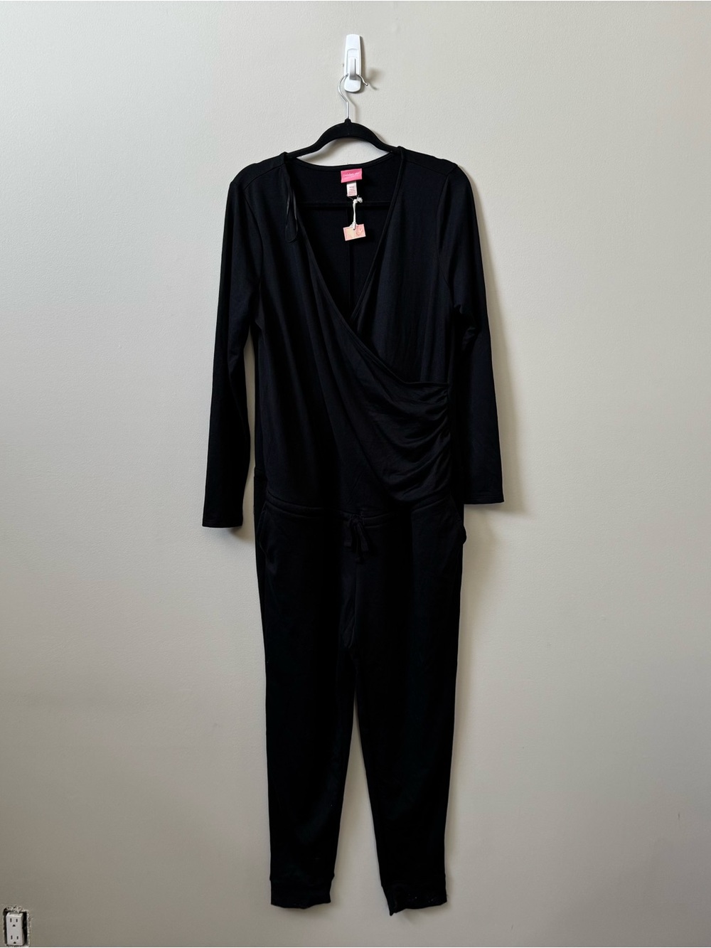 Paisley Sky Maternity (NWT) black wrap front long sleeve jumpsuit